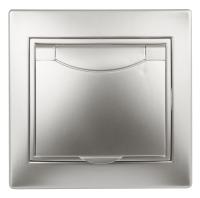 1-203-03 Intro Розетка 2P+E Schuko с крышкой, 16А-250В, IP20, СУ, Plano, алюминий (10/100/1500)