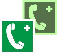 Знак наклейка EC06 "Телефон связи с медицинским пунктом (скорой медицинской помощью)" (150х150) фотолюминесцентный ГОСТ 12.4.026-2015 EKF PROxima