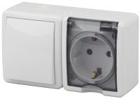 11-7401-01 ЭРА Блок розетка+выключатель IP54, 16A(10AX)-250В, ОУ, Эра Эксперт, белый (8/80/1280)