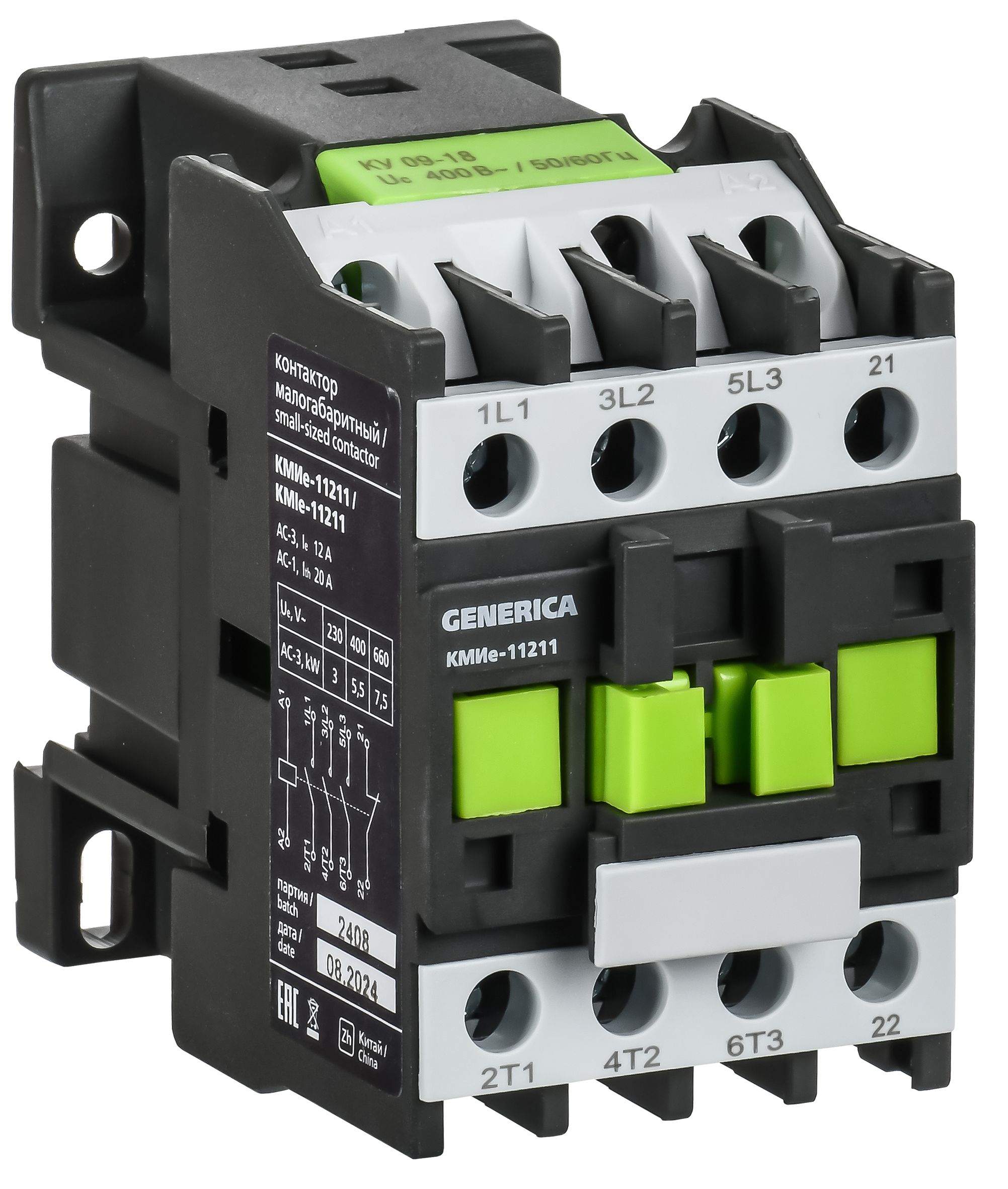 Контактор КМИе-11211 12А 230В/АС3 1НЗ IEK