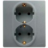 Legrand Etika Алюм 2-я Розетка с/з со шторками  авт. клем.