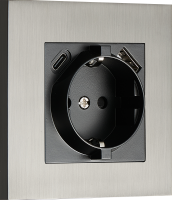 Розетка Schuko с зарядным устройством USB A+C, с защитными шторками, вороненая сталь, серия N96