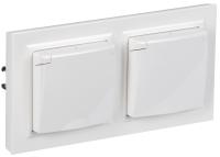 BRITE Комплект 1-местная с заземлением с защитными шторками и крышкой 16А IP44 2 штуки в сборе с двойной рамкой РСбш10-3-44-БрБ белый