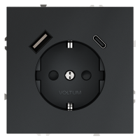 Розетка встраиваемая VOLTUM S70 с заземлением и защитными шторками, 16А, с USB, A+С, (графит)