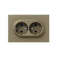 Механизм розетки двойной, 16А, с заземлением, без шторок, с рамкой, шампань Эпика EKF