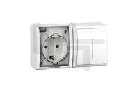 Блок  розетка 2P+E Schuko 16А 250В + выключатель двойной 10А 250В  IP54  белый