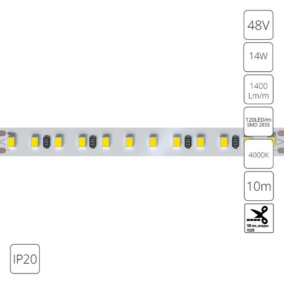 Светодиодная лента 48V 14,4W/m 4000К 10м IP20 Arte Lamp TAPE A4812010-08-4K