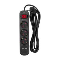 Удлинитель STANDARD 3 гнезда, 3м, 3х1,0мм², с/з, с выключателем, 2 USB, черный REXANT