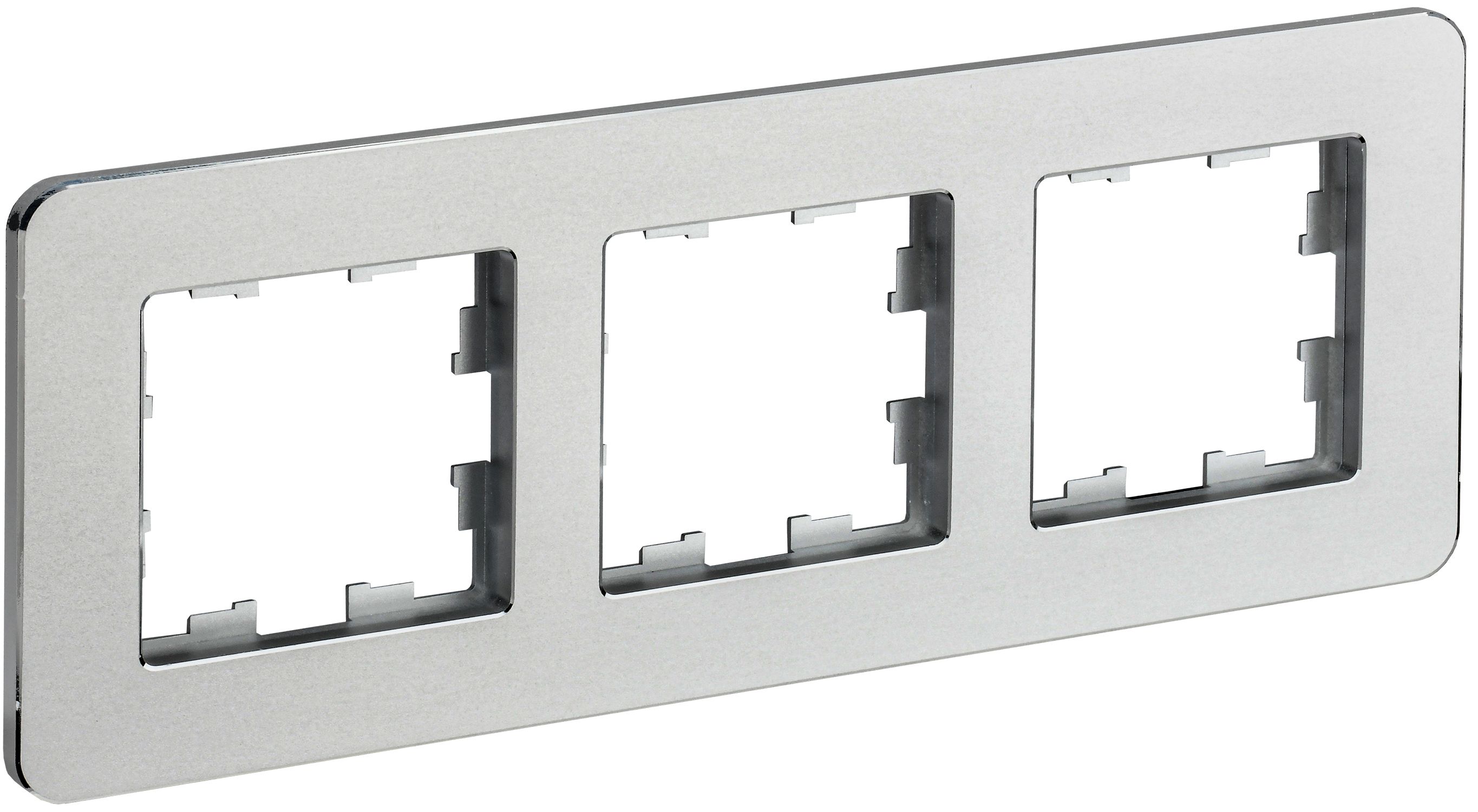 BRITE Рамка 3-местная РУ-3-1-Бр металл алюминий RE IEK