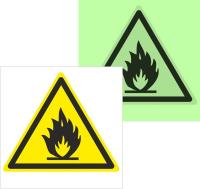 Знак наклейка W01 "Пожароопасно. Легковоспламеняющиеся вещества" (150х150х200) фотолюминесцентный ГОСТ 12.4.026-2015 EKF PROxima