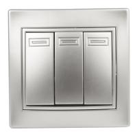 1-106-03 Intro Выключатель тройной, 10А-250В, IP20, СУ, Plano, алюминий (10/200/2400)