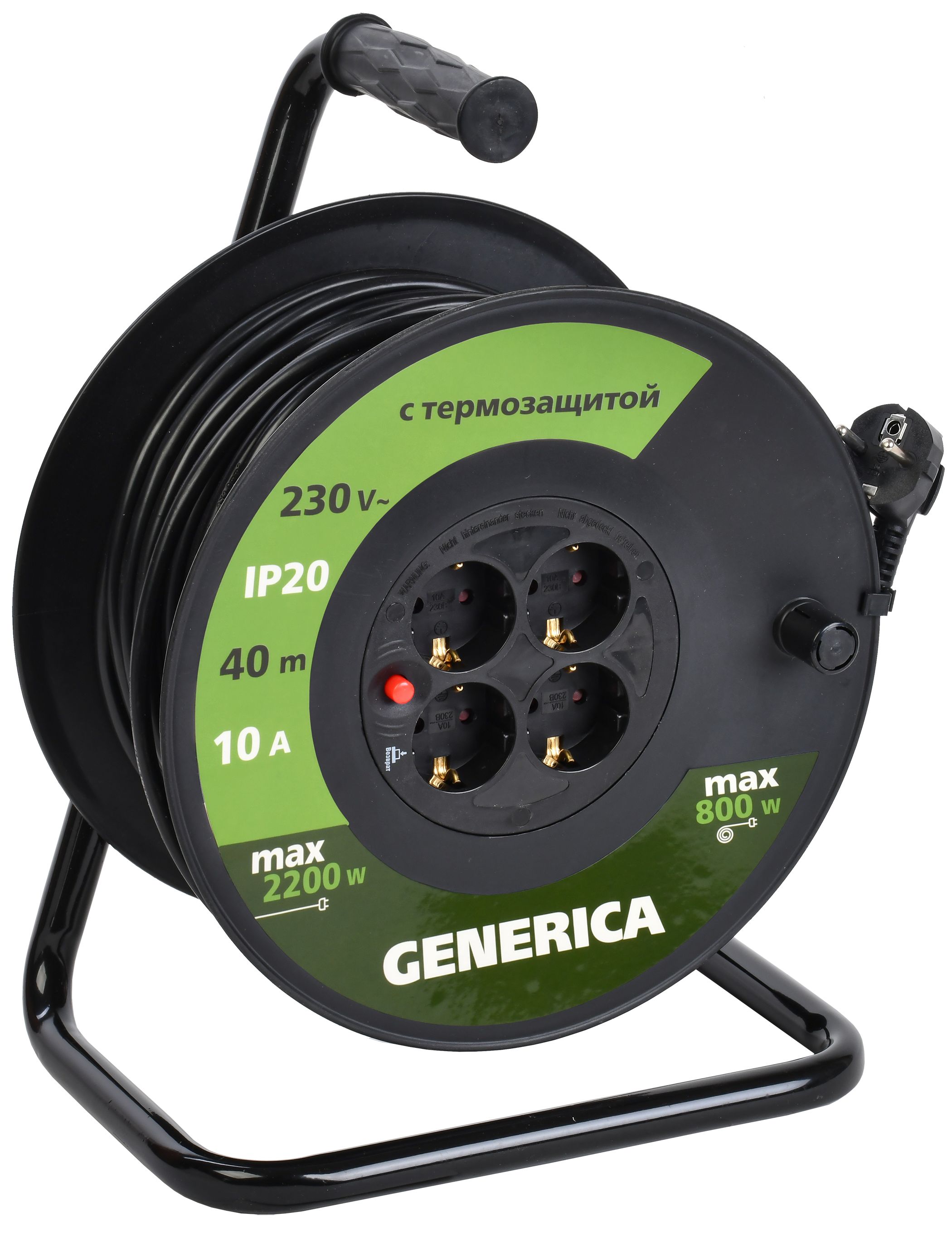 Катушка УК40 с термозащитой 4 места 2P+PE/40м 3х1,0мм2 GENERICA