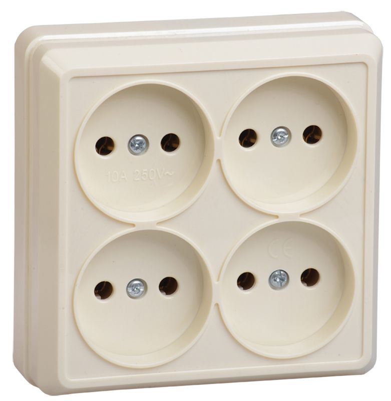 Розетка 4-местная для открытой установки РС24-2-ОК без заземляющего контакта 10А ОКТАВА кремовый IEK