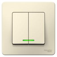 BLANCA С/У 2-клавишный ВЫКЛЮЧАТЕЛЬ (сх.5) с подсв., 6А, 250В, МОЛОЧНЫЙ