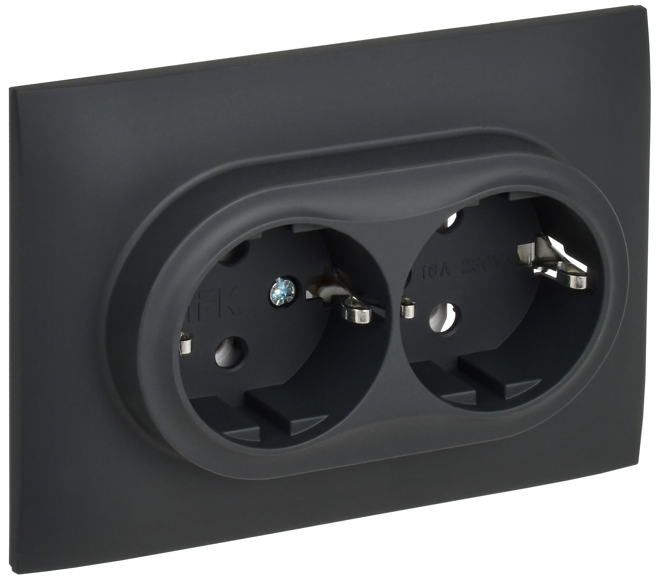 SKANDY Розетка 2-местная с заземлением без защитных шторок 16А в сборе SK-R08G графит IEK