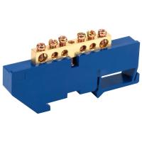Шина «N» нулевая с синим изолятором на DIN-рейку 6x9мм стойка бол. 6 групп REXANT