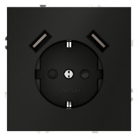Розетка встраиваемая VOLTUM S70 с заземлением и защитными шторками, 16А, с USB, A+A, (черный матовый