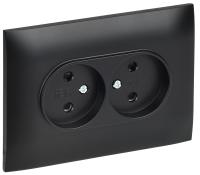 SKANDY Розетка 2-местная без заземления с защитными шторками 10А в сборе SK-R09Bl черный IEK