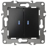 12-1105-05 ЭРА Выключатель двойной с подсветкой, 10АХ-250В, IP20, Эра12, антрацит (10/100/2500)