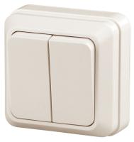 2-104-02 Intro Выключатель двойной, 10А-250В, IP20, ОУ, Quadro, сл.кость (10/200/3600)