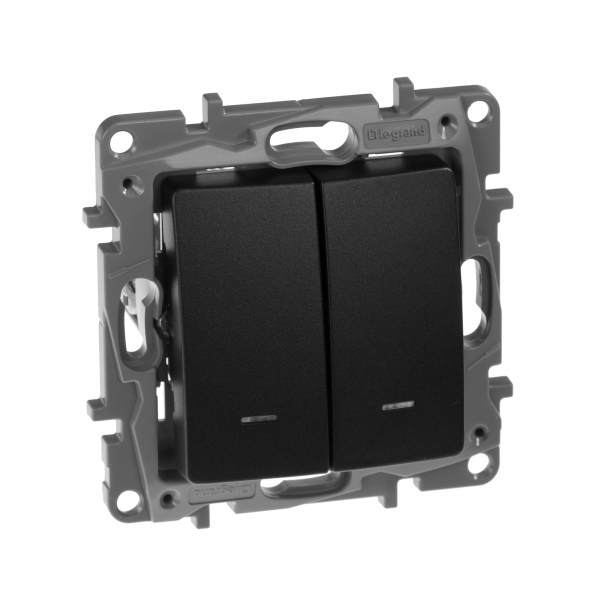 Legrand Etika Антрацит Выключатель 2-клавишный с подсветкой/индикацией  авт.клеммы  10 AX  250 В