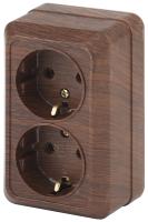 2-204-10 Intro Розетка 2х2P+E Schuko, 16А-250В, IP20, ОУ, Quadro, венге (10/100/1400)