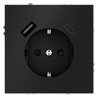 Розетка встраиваемая VOLTUM S70 с заземлением и защитными шторками, 16А, с USB, A+С, (черный матовый
