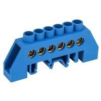 Шина «N» нулевая в комбинированном синем изоляторе на DIN-рейку 8x12мм 6 групп REXANT 