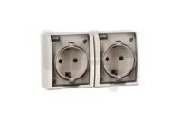 Розетка двойная 2Р+Е Schuko со шторками с кры.  IP54  16А 250В  винтовой зажим  S15A  слоновая кость