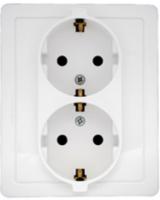 Розетка двойная 2*2Р+Е Schuko  со шторками  IP44  16А  250В  винтовой зажим  белый