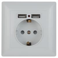 4-410-01 Intro Розетка P+E Schuko со шторками, 16А-250В + 2хUSB, СУ, Solo, белый (10/100/2500)