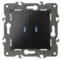 14-1105-05 ЭРА Выключатель двойной с подсветкой, 10АХ-250В, IP20, Эра Elegance, антрацит (10/100/160