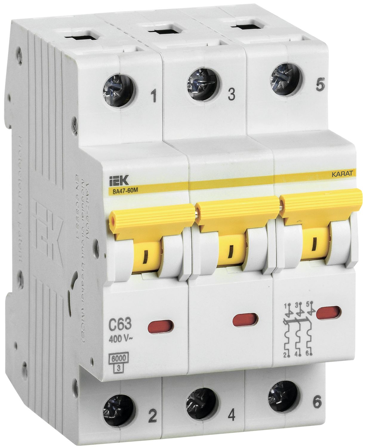 Автоматический выключатель ВА47-60M 3Р 63А 6кА С IEK