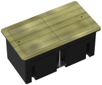 Настольный встраиваемый розеточный блок, сдвижные крышки, античная латунь, 4 мод. (2 мод. 45х45)