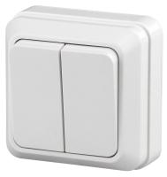 2Э-104-01 Intro Выключатель двойной, 10А-250В, ОУ, б.м.п., Quadro, белый (10/200/3600)
