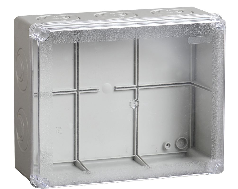 Коробка распаячная КМ41275 для открытой проводки 240х195х90мм IP44 (RAL 7035, прозрачная крышка, кабельные вводы 5шт) IEK