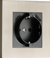 Розетка Schuko с зарядным устройством USB A+C, с защитными шторками, никель, серия N96