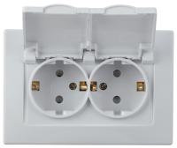 Розетка Intro Plano 1-210-01 2х2P+E Schuko с крышкой шторками, 16А-250В, СУ, IP44, Plano, белый
