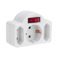 Тройник электрический 16А с/з + 2х2,5А с выключателем и защитными шторками, белый REXANT 