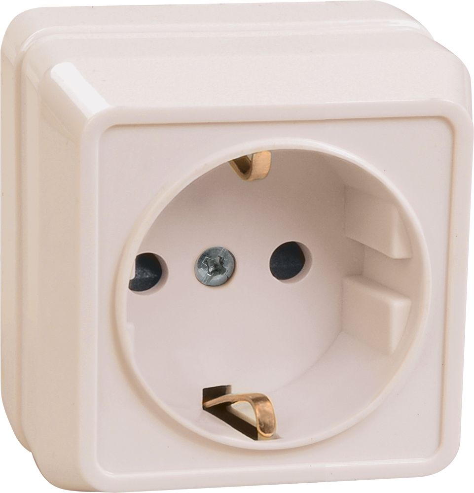 Розетка 1-местная для открытой установки РС20-3-ОКм с заземляющим контактом 16А ОКТАВА кремовый IEK