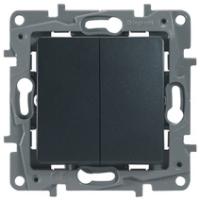 Legrand Etika Антрацит Переключатель 2-клавишный  10А  авт. клем