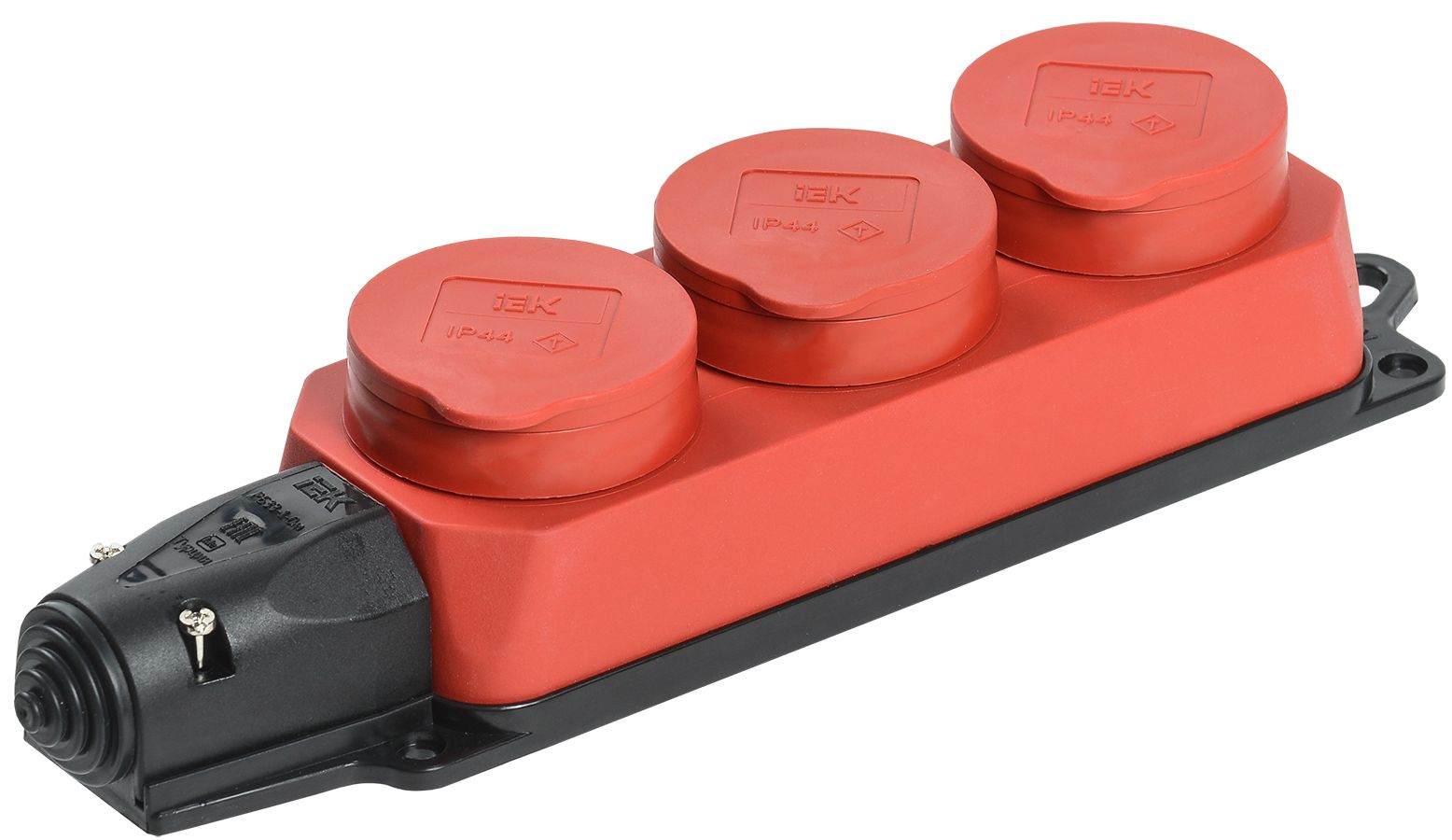 Розетка (колодка) 3-местная РБ33-1-0м с защитными крышками IP44 ОМЕГА каучук красная IEK