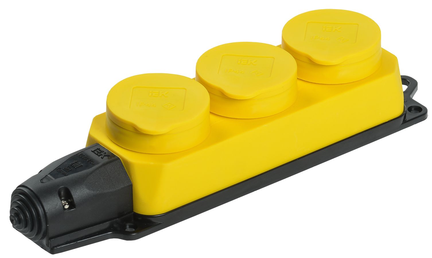 Розетка (колодка) 3-местная РБ33-1-0м с защитными крышками IP44 ОМЕГА каучук жёлтая IEK