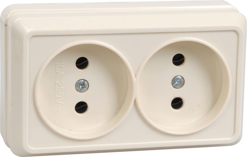 Розетка 2-местная для открытой установки РС22-2-ОКм без заземляющего контакта 10А ОКТАВА кремовый IEK