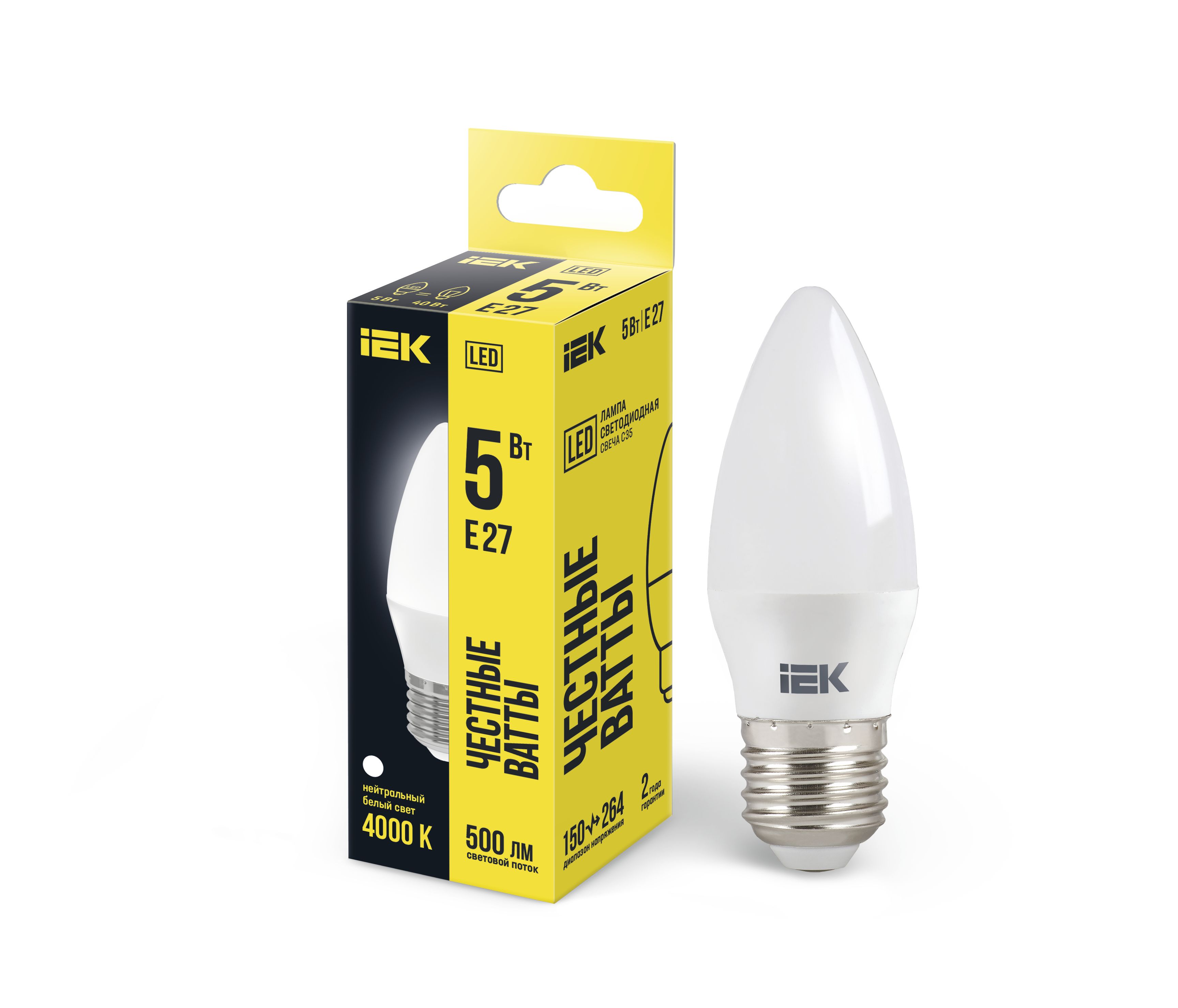 Лампа светодиодная C35 свеча 5Вт 230В 4000К E27 IEK