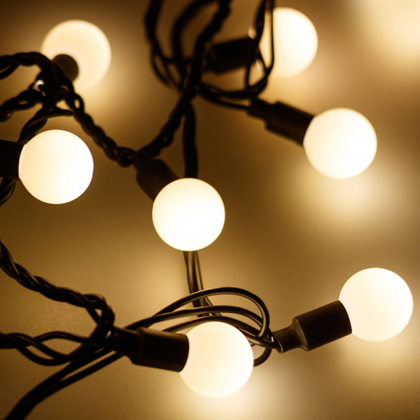 Светодиодная гирлянда ARD-BALL-CLASSIC-D23-20000-BLACK-160LED WARM (230V, 7W) (Ardecoled, IP65)