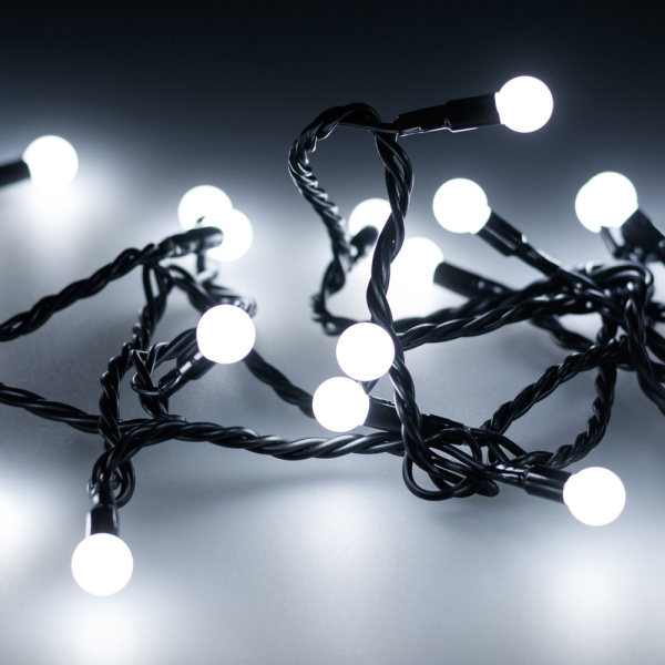 Светодиодная гирлянда ARD-BALL-CLASSIC-D13-5000-BLACK-50LED WHITE (230V, 3.5W) (Ardecoled, IP65)