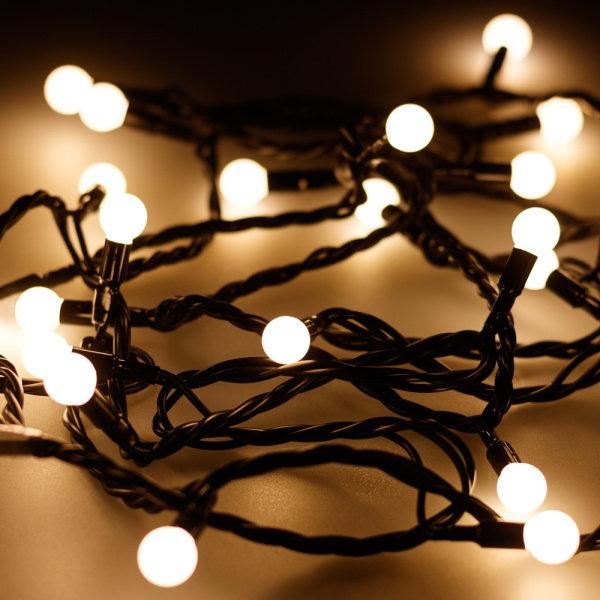 Светодиодная гирлянда ARD-BALL-CLASSIC-D13-5000-BLACK-50LED WARM (230V, 3.5W) (Ardecoled, IP65)