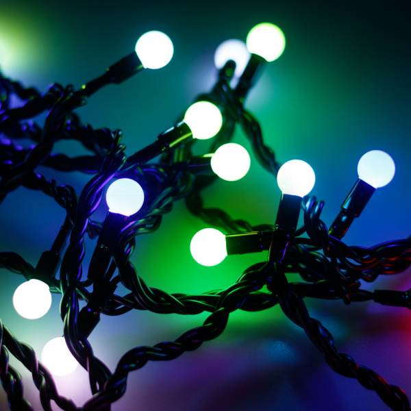 Светодиодная гирлянда ARD-BALL-CLASSIC-D13-5000-BLACK-50LED RGB (230V, 3.5W) (Ardecoled, IP65)