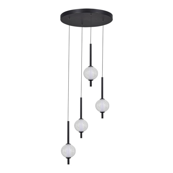 SL6120.403.04 Светильник подвесной ST-Luce Черный/Прозрачное кракелированное стекло LED 4*8,5W 3000K PEEK